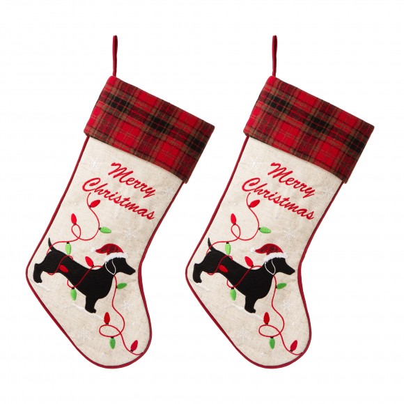 glitzhome Glitzhome 2pk 21"L Fabric Christmas Stocking - Dachshund