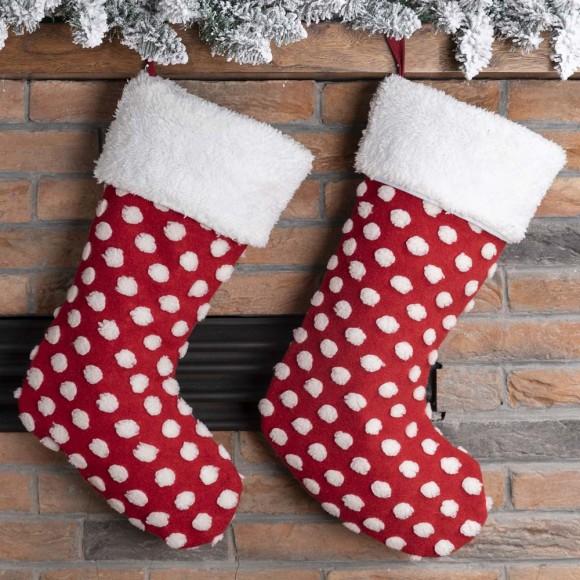 Glitzhome Glitzhome 2pk 21"L Fabric Christmas Stocking With White Polka Dots