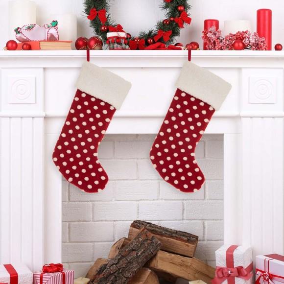 Glitzhome Glitzhome 2pk 21"L Fabric Christmas Stocking With White Polka Dots