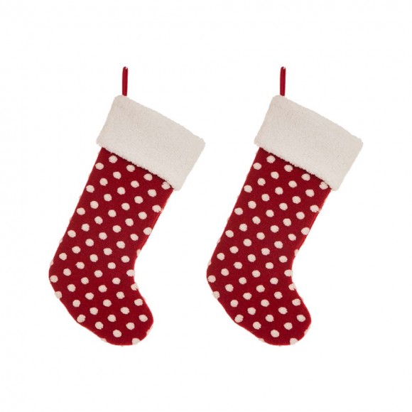 glitzhome Glitzhome 2pk 21"L Fabric Christmas Stocking with White Polka Dots