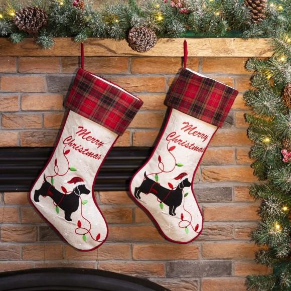 Glitzhome Glitzhome 2pk 21"L Fabric Dachshund Christmas Stocking