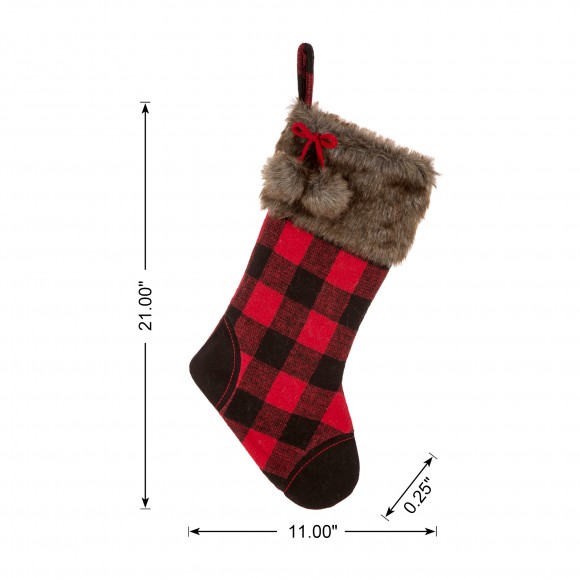 Glitzhome Glitzhome 2pk 21"L Fur Black/Red Buffalo Plaid Stocking