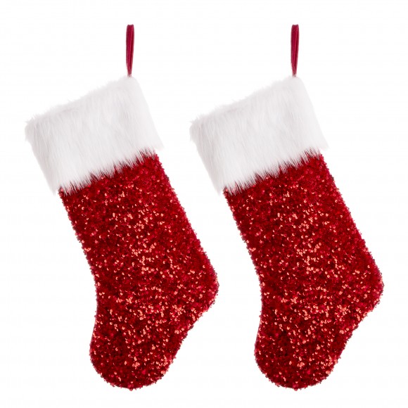 Glitzhome Glitzhome 2pk 21"L Red Sequin Christmas Stocking