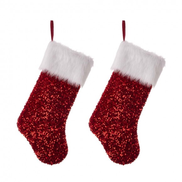 glitzhome Glitzhome 2pk 21"L Red Sequin Christmas Stocking with Faux Fur Cuff