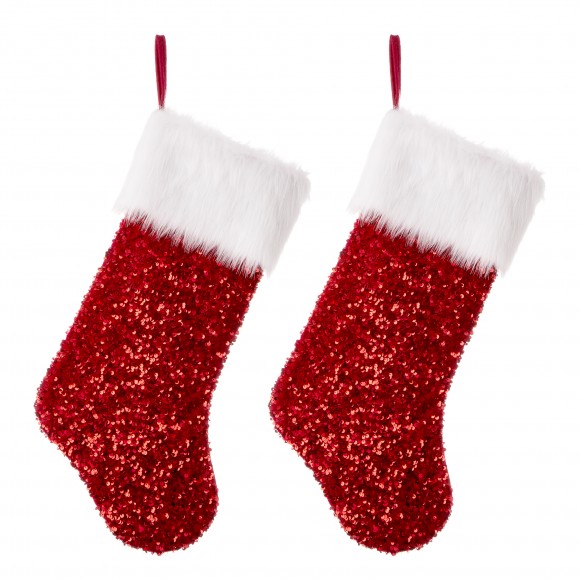 glitzhome Glitzhome 2pk 21"L Red Sequin Christmas Stocking