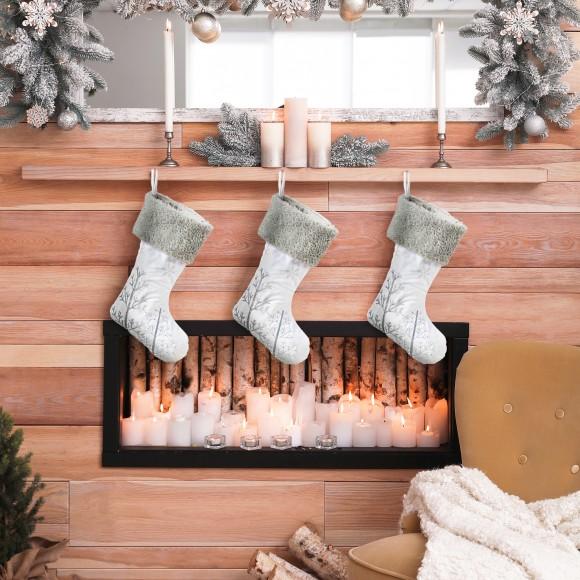 Glitzhome Glitzhome 2pk 21"L White Fleece With Christmas Tree And Snowflake Stocking