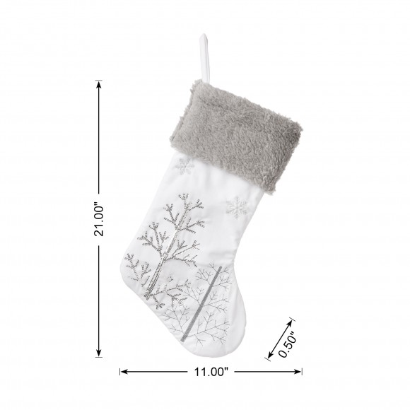 Glitzhome Glitzhome 2pk 21"L White Fleece With Christmas Tree And Snowflake Stocking