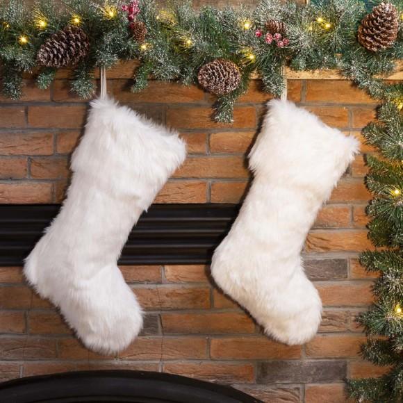 Glitzhome Glitzhome 2pk 21"L White Plush Christmas Stocking