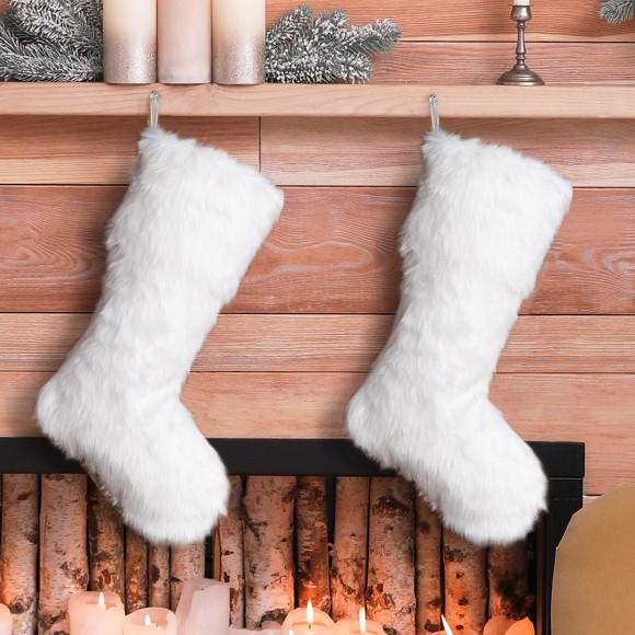 Glitzhome Glitzhome 2pk 21"L White Plush Christmas Stocking