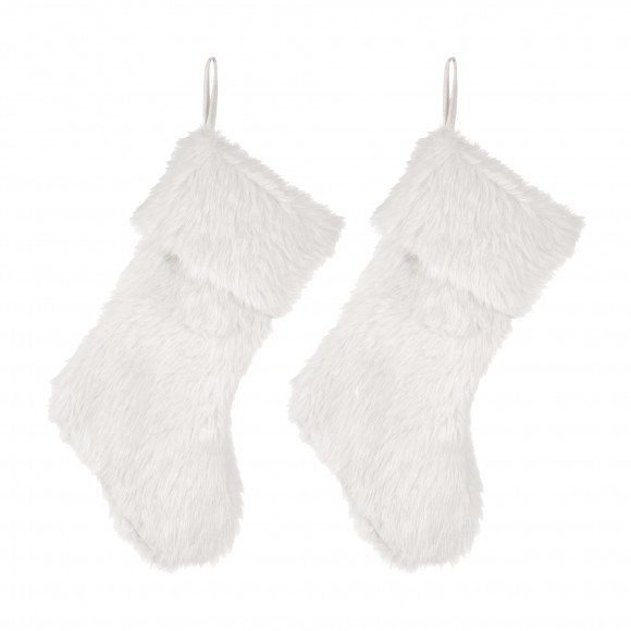 glitzhome Glitzhome 2pk 21"L White Plush Christmas Stocking