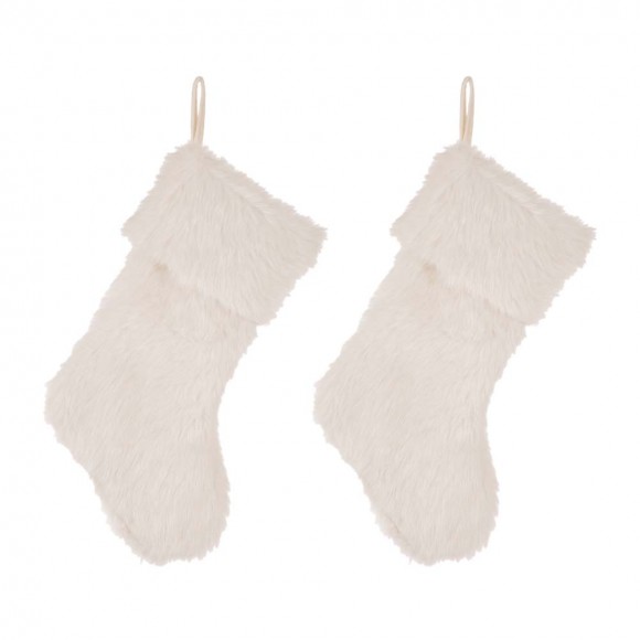 glitzhome Glitzhome 2pk 21"L White Plush Christmas Stocking