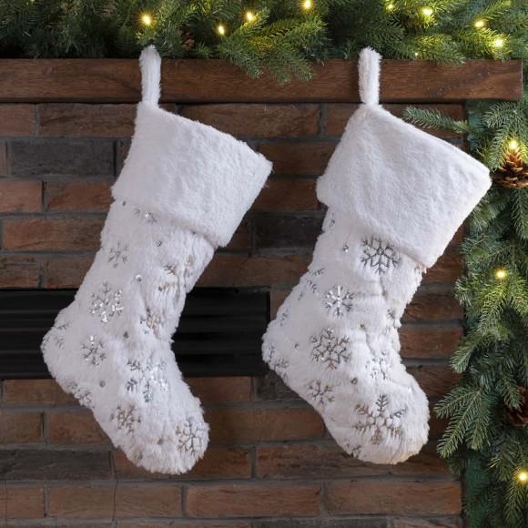 Glitzhome Glitzhome 2pk 21"L White Plush With Snowflake Christmas Stocking