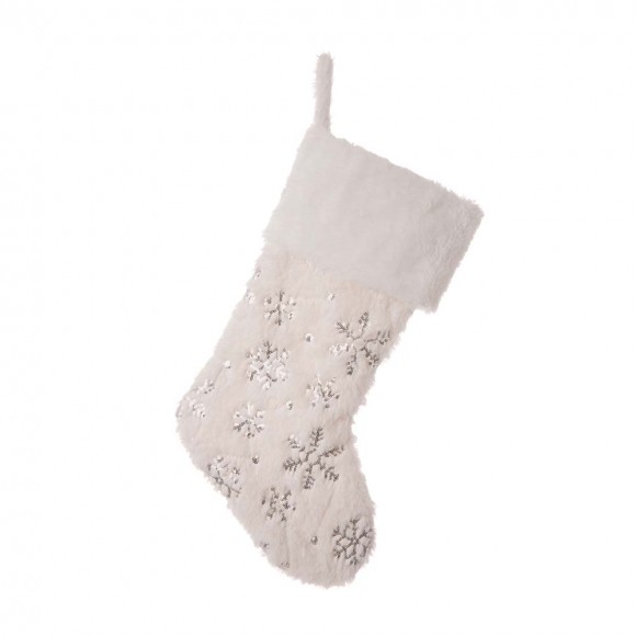 Glitzhome Glitzhome 2pk 21"L White Plush With Snowflake Christmas Stocking
