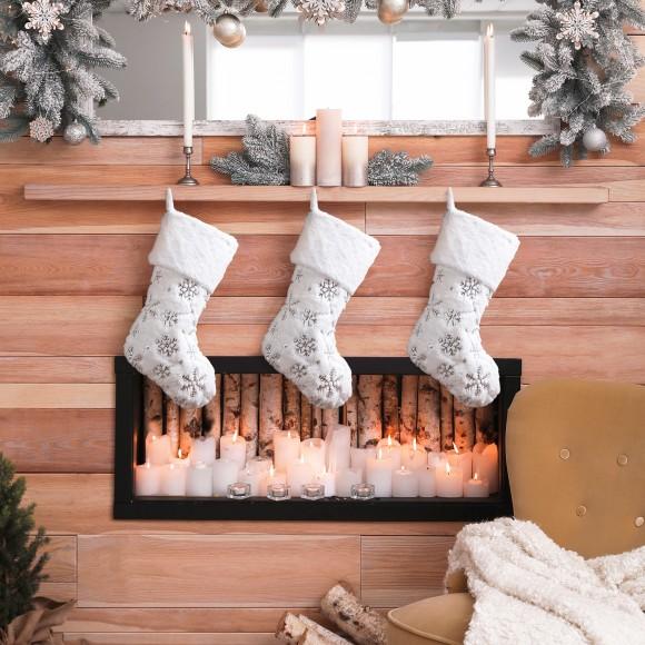Glitzhome Glitzhome 2pk 21"L White Plush With Snowflake Christmas Stocking
