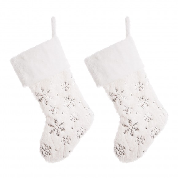 Glitzhome Glitzhome 2pk 21"L White Plush With Snowflake Christmas Stocking