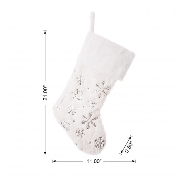 Glitzhome Glitzhome 2pk 21"L White Plush With Snowflake Christmas Stocking