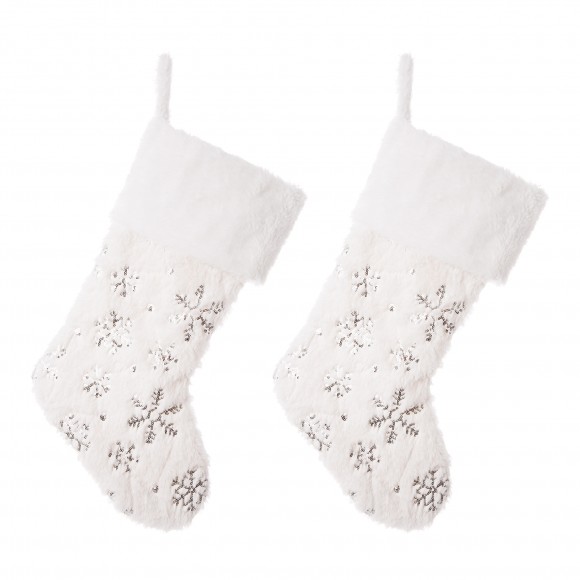 glitzhome Glitzhome 2pk 21"L White Plush with Snowflake Christmas Stocking