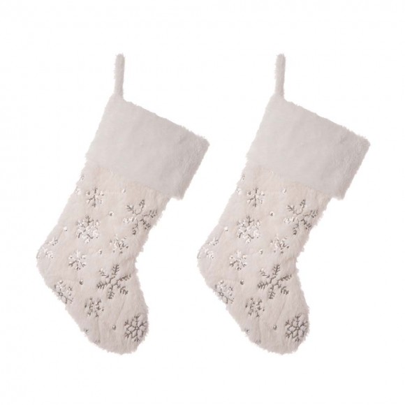glitzhome Glitzhome 2pk 21"L White Plush with Snowflake Christmas Stocking