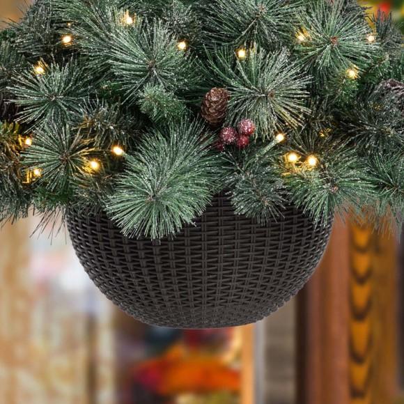 Glitzhome Glitzhome 2PK 24"D Pre-Lit Ligthed Frosted Christmas Artificial Pinecone Hanging Basket (Inlcudes Timer)