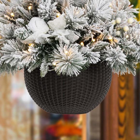 Glitzhome Glitzhome 2PK 24"D Pre-Lit Ligthed Snow Flocked Christmas Artificial Pine Poinsettia Hanging Basket(Includes Timer)