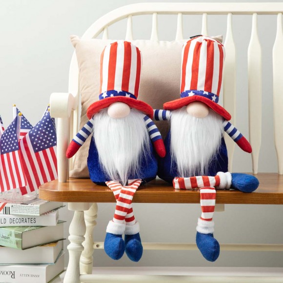 Glitzhome Glitzhome 2PK 24"H Fabric Patriotic/Americana Gnome Shelf Sitter With Dangling Legs