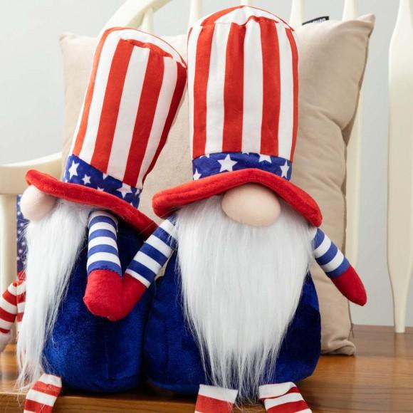 Glitzhome Glitzhome 2PK 24"H Fabric Patriotic/Americana Gnome Shelf Sitter With Dangling Legs