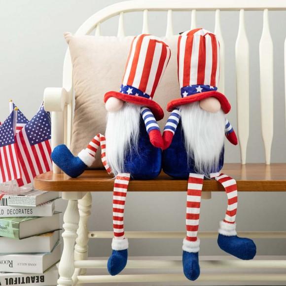 Glitzhome Glitzhome 2PK 24"H Fabric Patriotic/Americana Gnome Shelf Sitter With Dangling Legs