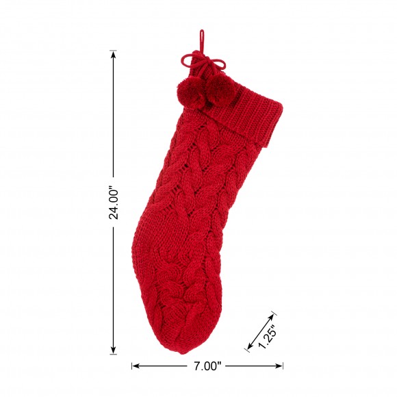 Glitzhome Glitzhome 2pk 24"L Knitted Polyester Christmas Stocking W/Pom Pom Ball-Red