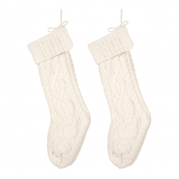Glitzhome Glitzhome 2pk 24"L Knitted Polyester Christmas Stocking W/Pom Pom Ball-White