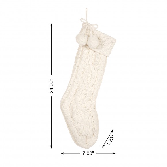 Glitzhome Glitzhome 2pk 24"L Knitted Polyester Christmas Stocking W/Pom Pom Ball-White