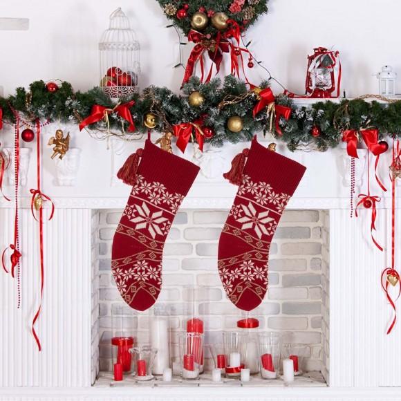 Glitzhome Glitzhome 2pk 24"L Knitted Snowflake Acrylic Christmas Stocking