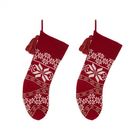 glitzhome Glitzhome 2pk 24"L Knitted Snowflake Acrylic Christmas Stocking