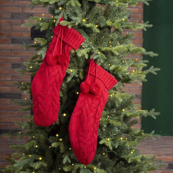 Glitzhome Glitzhome 2pk 24"L Red Knitted Polyester Christmas Stocking With Pom Pom Ball