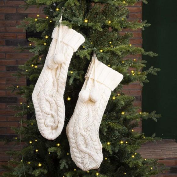 Glitzhome Glitzhome 2pk 24"L White Knitted Polyester Christmas Stocking With Pom Pom Ball
