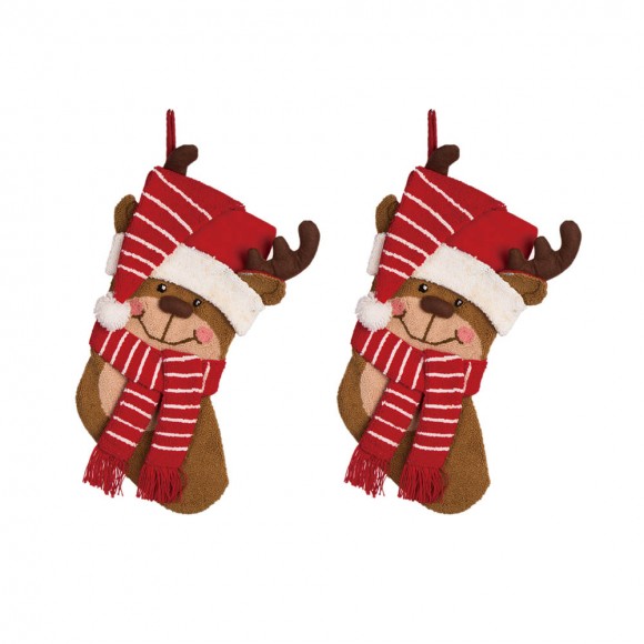 glitzhome Glitzhome 2PK 3D Hooked Stocking Reindeer