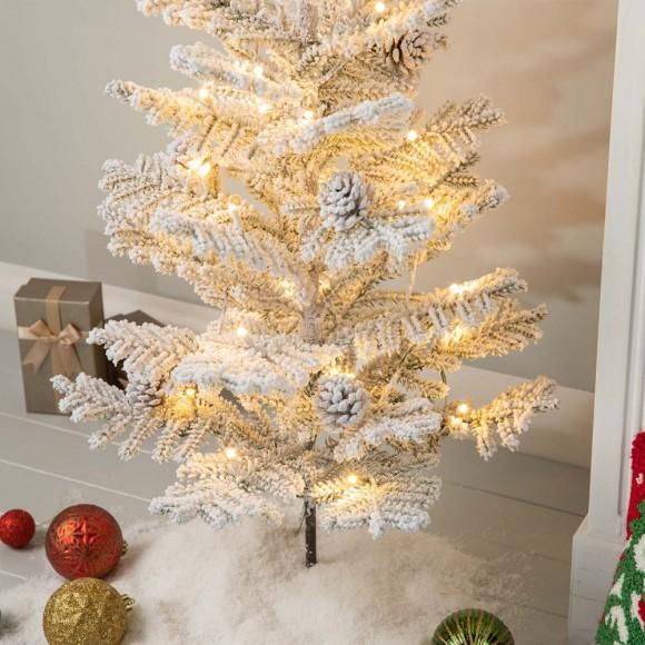Glitzhome Glitzhome 2PK 3ft Lighted Pre-Lit Upward Wrapped Flocked Pine Artificial Christmas Greenery Table Tree(Includes Timer)
