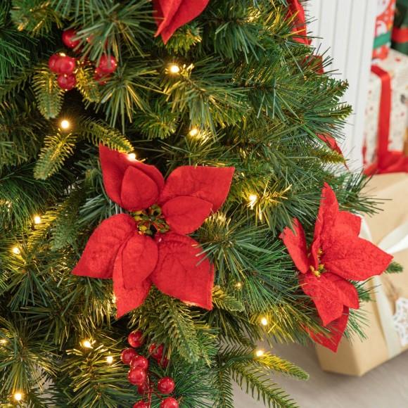 Glitzhome Glitzhome 2PK 4ft Pre-Lit Pine Artificial Christmas Porch Tree With 100 Warm White Lights Poinsettia And Red Berries