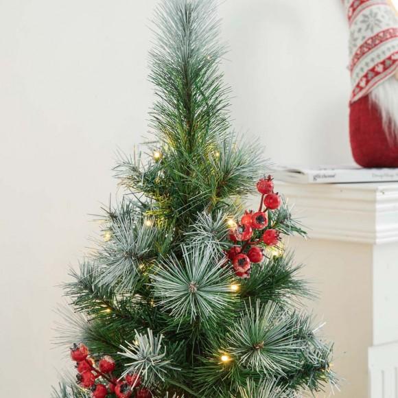 Glitzhome Glitzhome 2PK 4ft Pre-Lit Pine Artificial Christmas Porch Tree With 80 Warm White Lights Pinecones And Red Berries