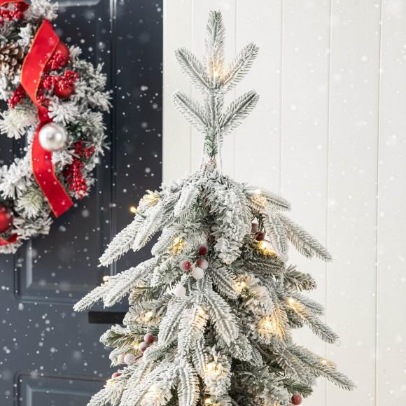 Glitzhome Glitzhome 2PK 5FT Pre-Lit Flocked Fir Artificial Christmas Porch Tree With 150 Warm White Lights And Red Berries