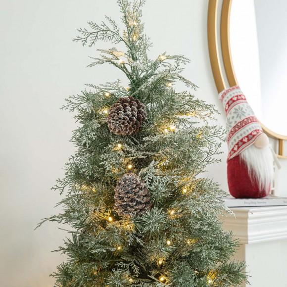 Glitzhome Glitzhome 2PK 5ft Pre-Lit Pine Artificial Christmas Porch Tree With 180 Warm White Lights And Pinecones