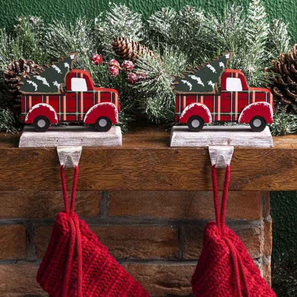 Glitzhome Glitzhome 2PK 6.12"H Wooden/Metal Red Truck Stocking Holder