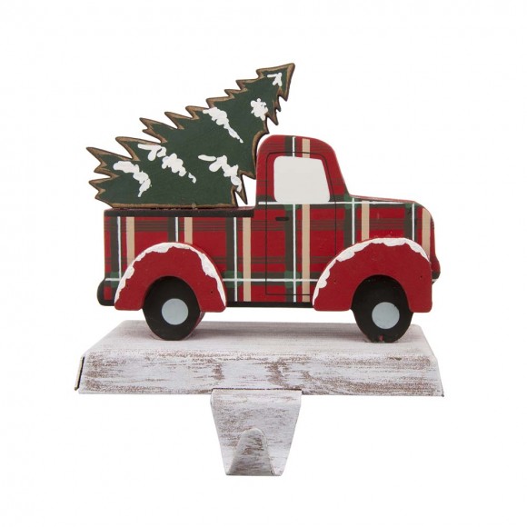 Glitzhome Glitzhome 2PK 6.12"H Wooden/Metal Red Truck Stocking Holder