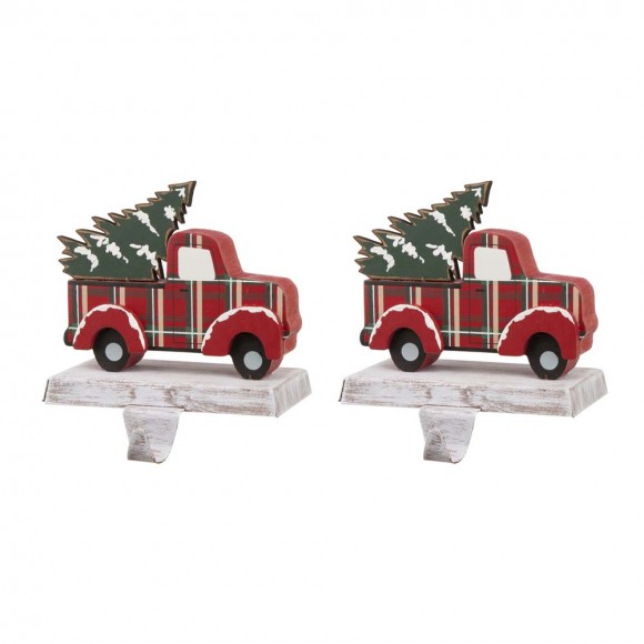 glitzhome Glitzhome 2PK 6.12"H Wooden/Metal Red Truck Stocking Holder