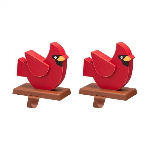 Glitzhome Glitzhome 2PK 6.3"H Wooden Christmas Red Bird Stocking Holder