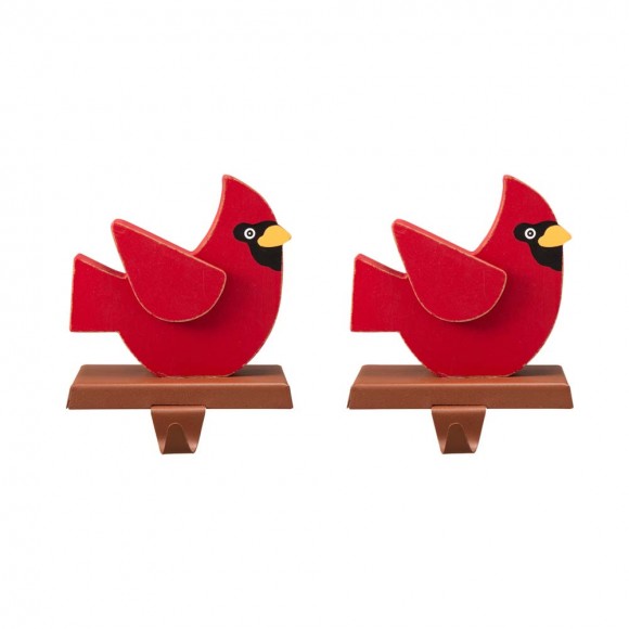 Glitzhome Glitzhome 2PK 6.3"H Wooden Christmas Red Bird Stocking Holder