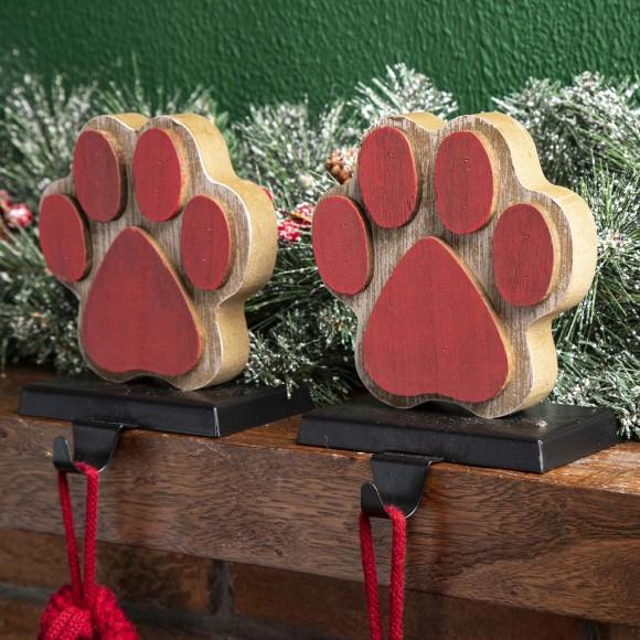 Glitzhome Glitzhome 2PK 6.30"H Wooden/Metal Paw Stocking Holder