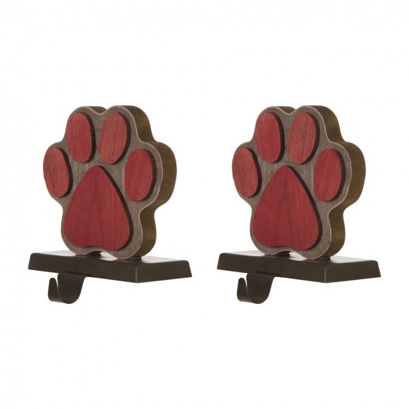 glitzhome Glitzhome 2PK 6.30"H Wooden/Metal Paw Stocking Holder