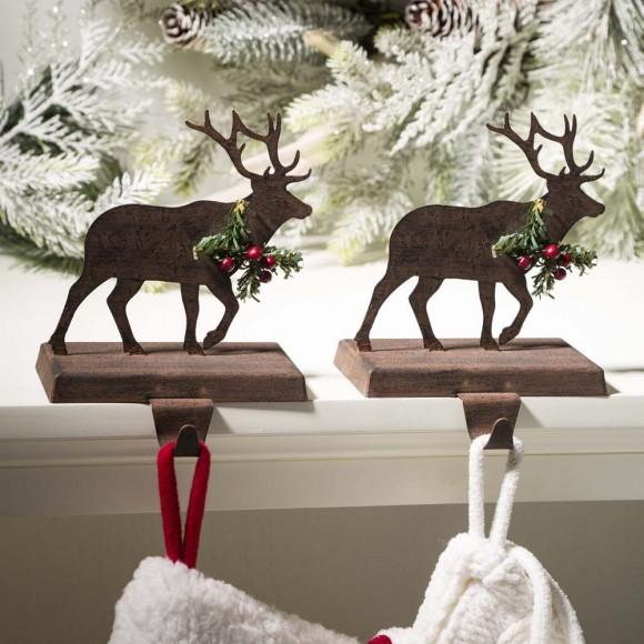 Glitzhome Glitzhome 2PK 6.50"H Wooden/Metal Reindeer Stocking Holder