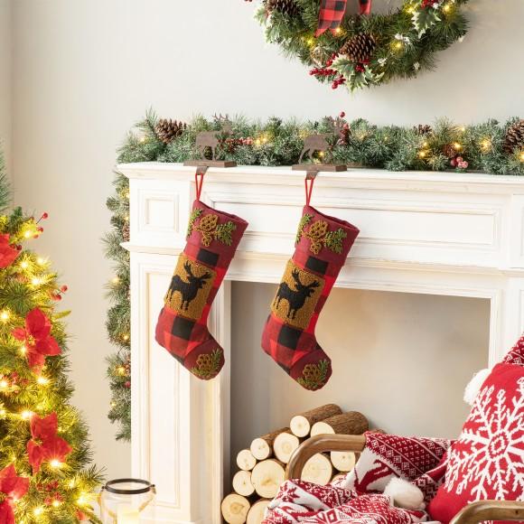 Glitzhome Glitzhome 2PK 6.50"H Wooden/Metal Reindeer Stocking Holder