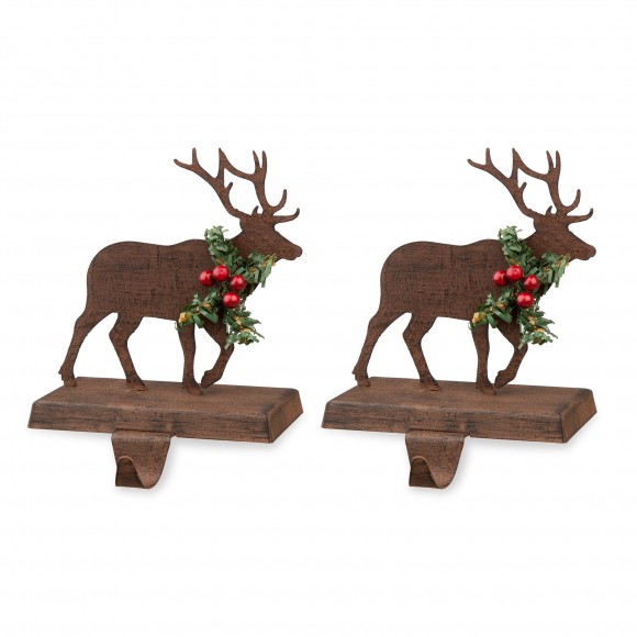 glitzhome Glitzhome 2PK 6.50"H Wooden/Metal Reindeer Stocking Holder
